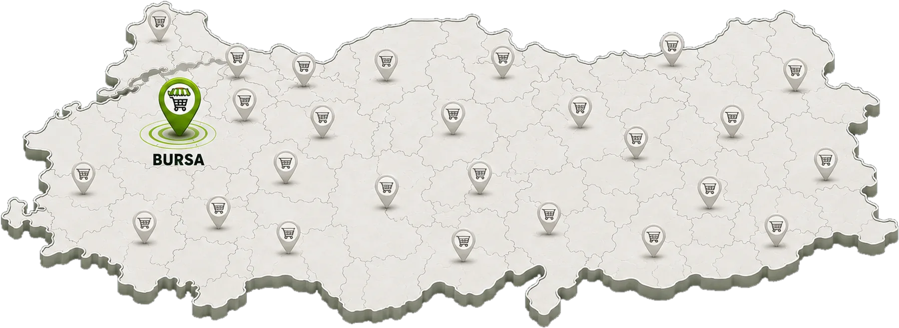 Okul Store Türkiye haritası — Bursa mağazası işaretli
