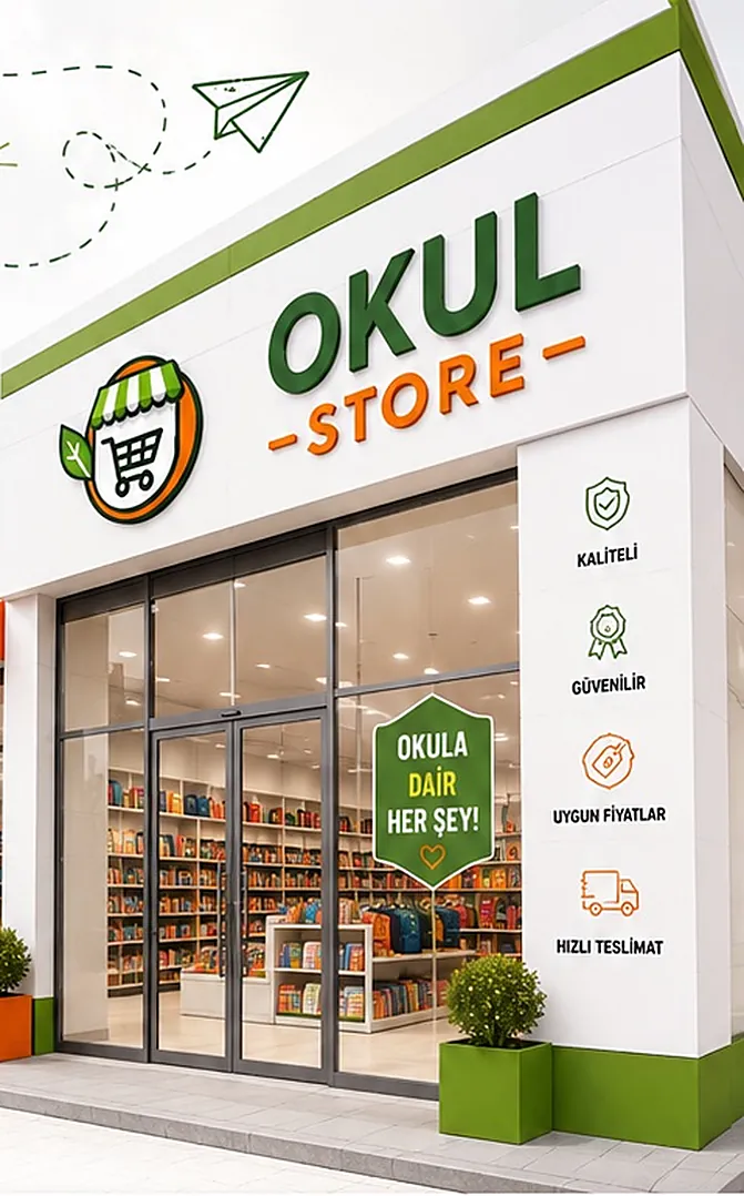 Okul Store’un yeşil-beyaz mağaza cephesi